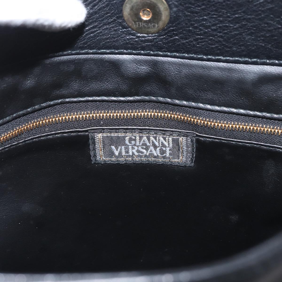 Gianni Versace Shoulder Bag Leather Black Gold Auth BA11726