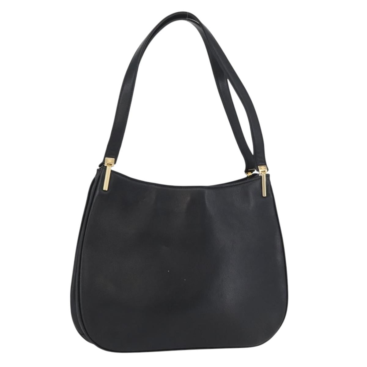 Gianni Versace Shoulder Bag Leather Black Gold Auth BA11726