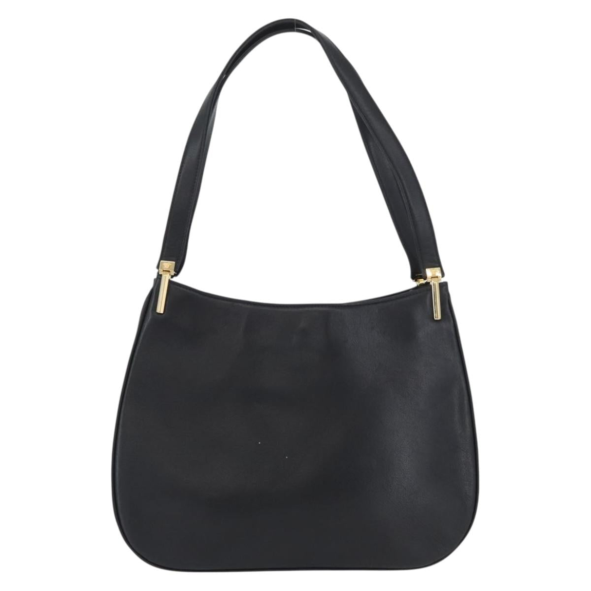 Gianni Versace Shoulder Bag Leather Black Gold Auth BA11726