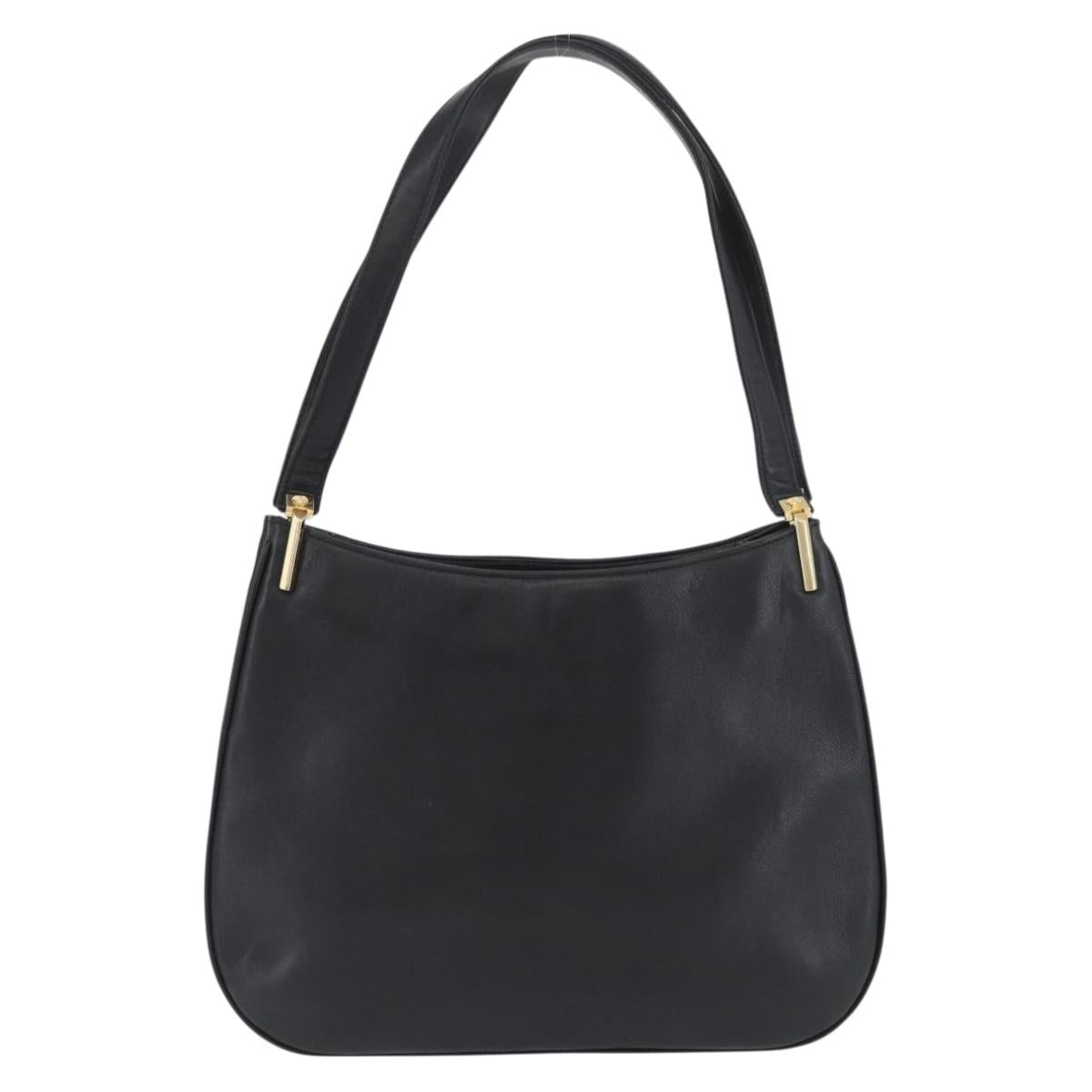 Gianni Versace Shoulder Bag Leather Black Gold Auth BA11726