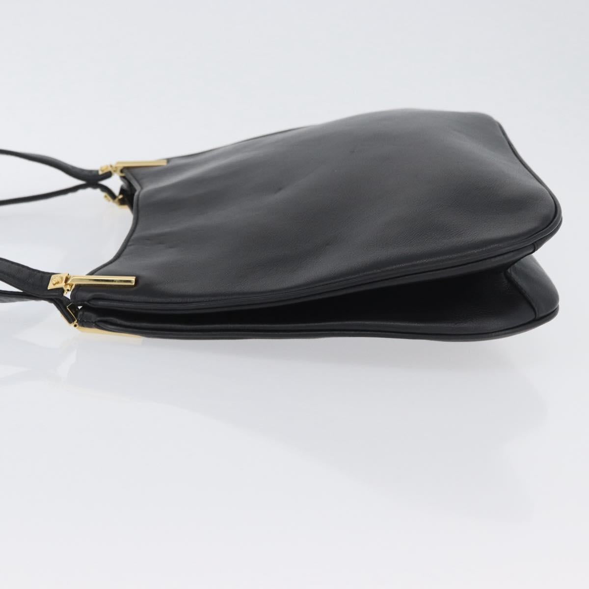 Gianni Versace Shoulder Bag Leather Black Gold Auth BA11726