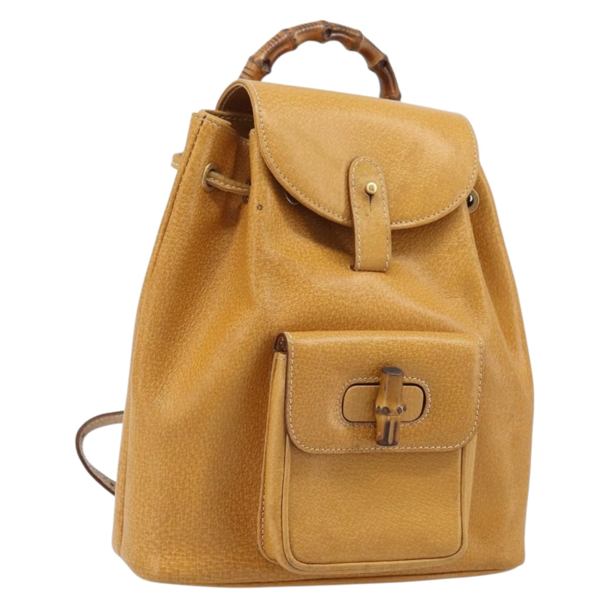 GUCCI Bamboo Backpack Leather Beige Gold 003 2058 0030 Auth BA11729