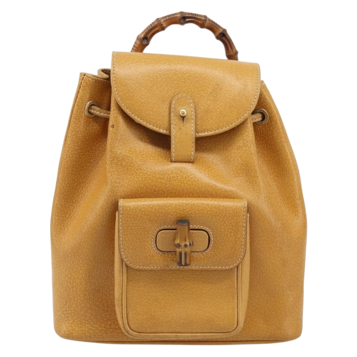 GUCCI Bamboo Backpack Leather Beige Gold 003 2058 0030 Auth BA11729