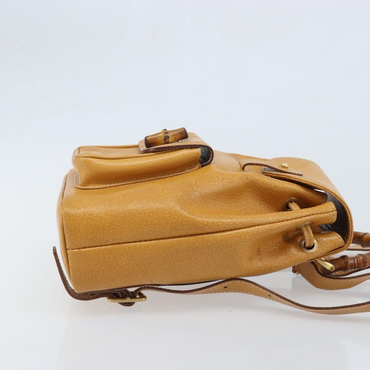 GUCCI Bamboo Backpack Leather Beige Gold 003 2058 0030 Auth BA11729