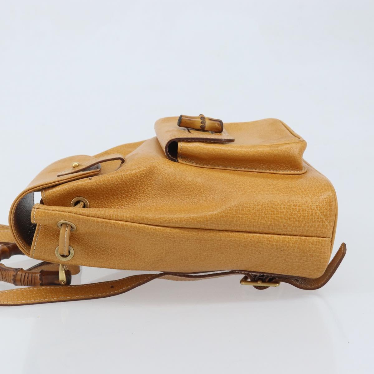 GUCCI Bamboo Backpack Leather Beige Gold 003 2058 0030 Auth BA11729