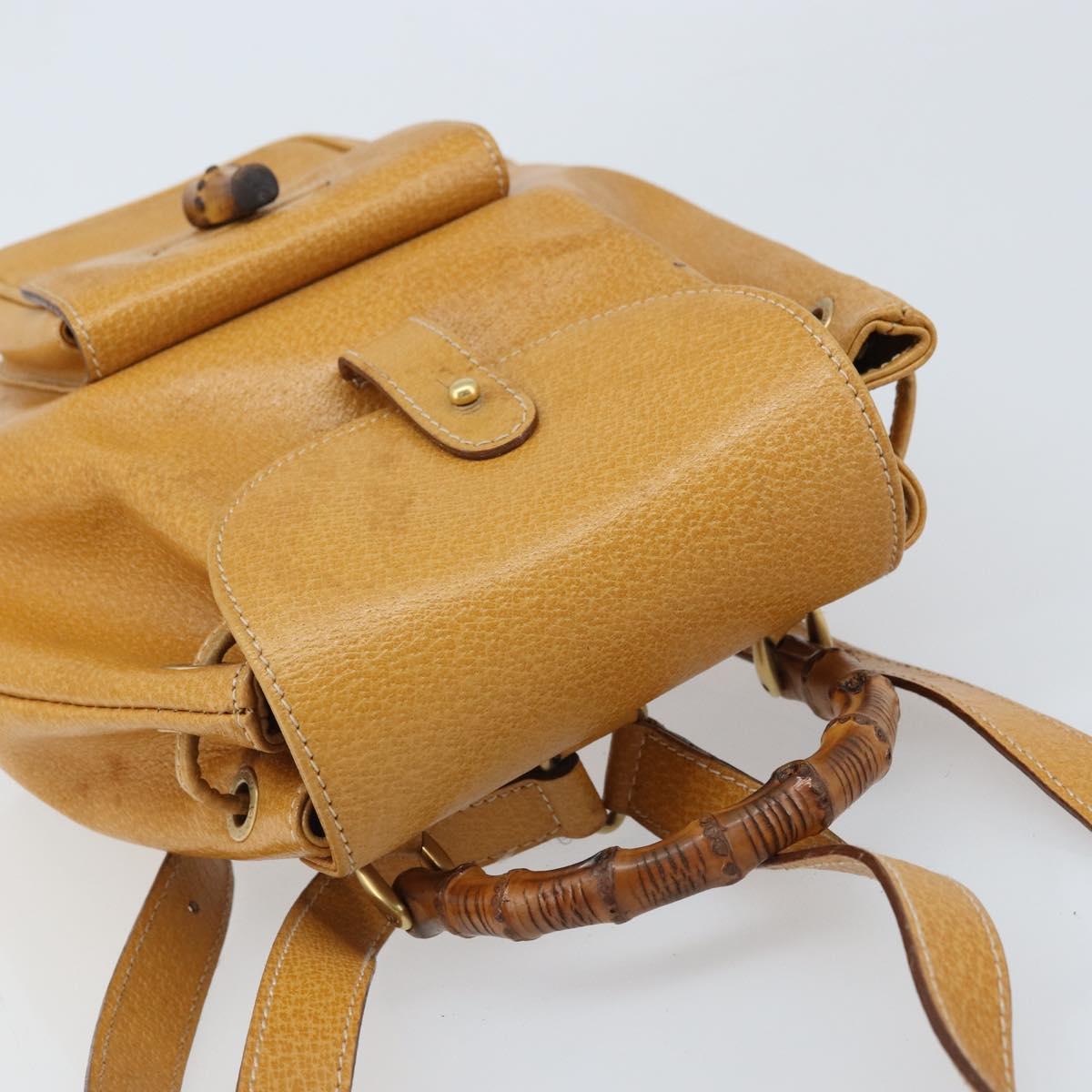GUCCI Bamboo Backpack Leather Beige Gold 003 2058 0030 Auth BA11729