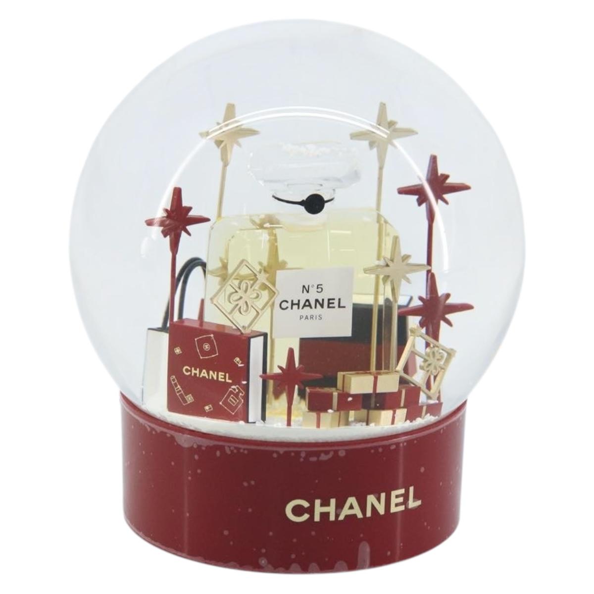 CHANEL Snow Globe Glass Red CC Auth BA11733