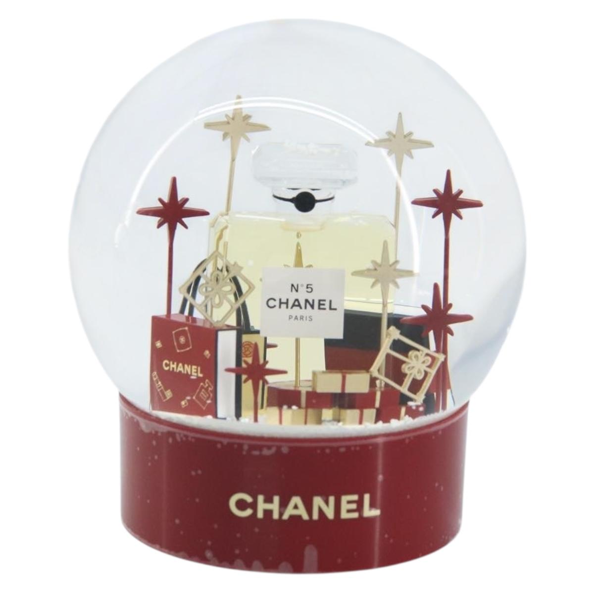 CHANEL Snow Globe Glass Red CC Auth BA11733