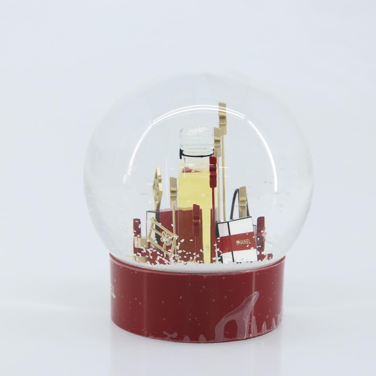 CHANEL Snow Globe Glass Red CC Auth BA11733