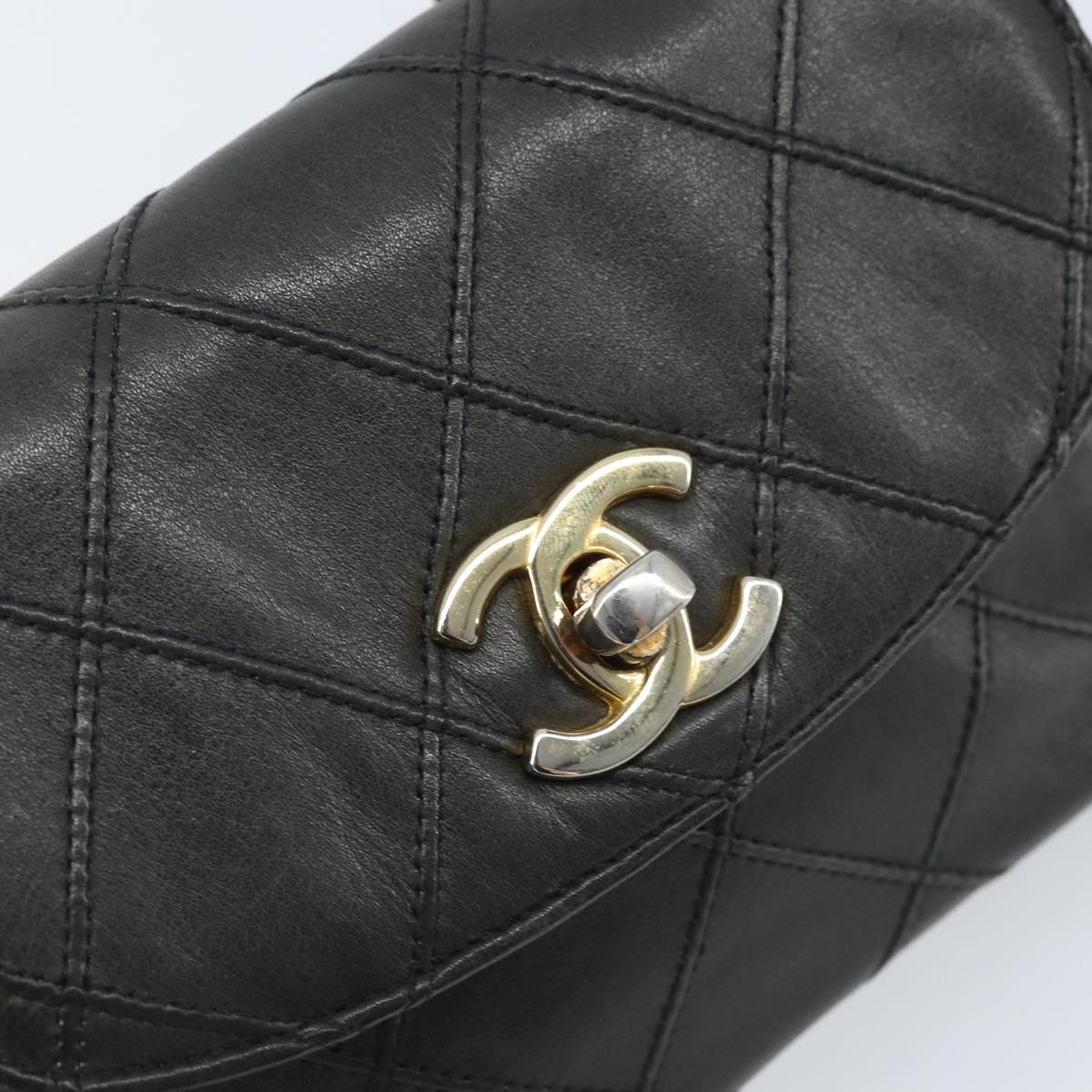 CHANEL Bicolore Belt Bag Lamb Skin Black Gold CC Auth BA11734A