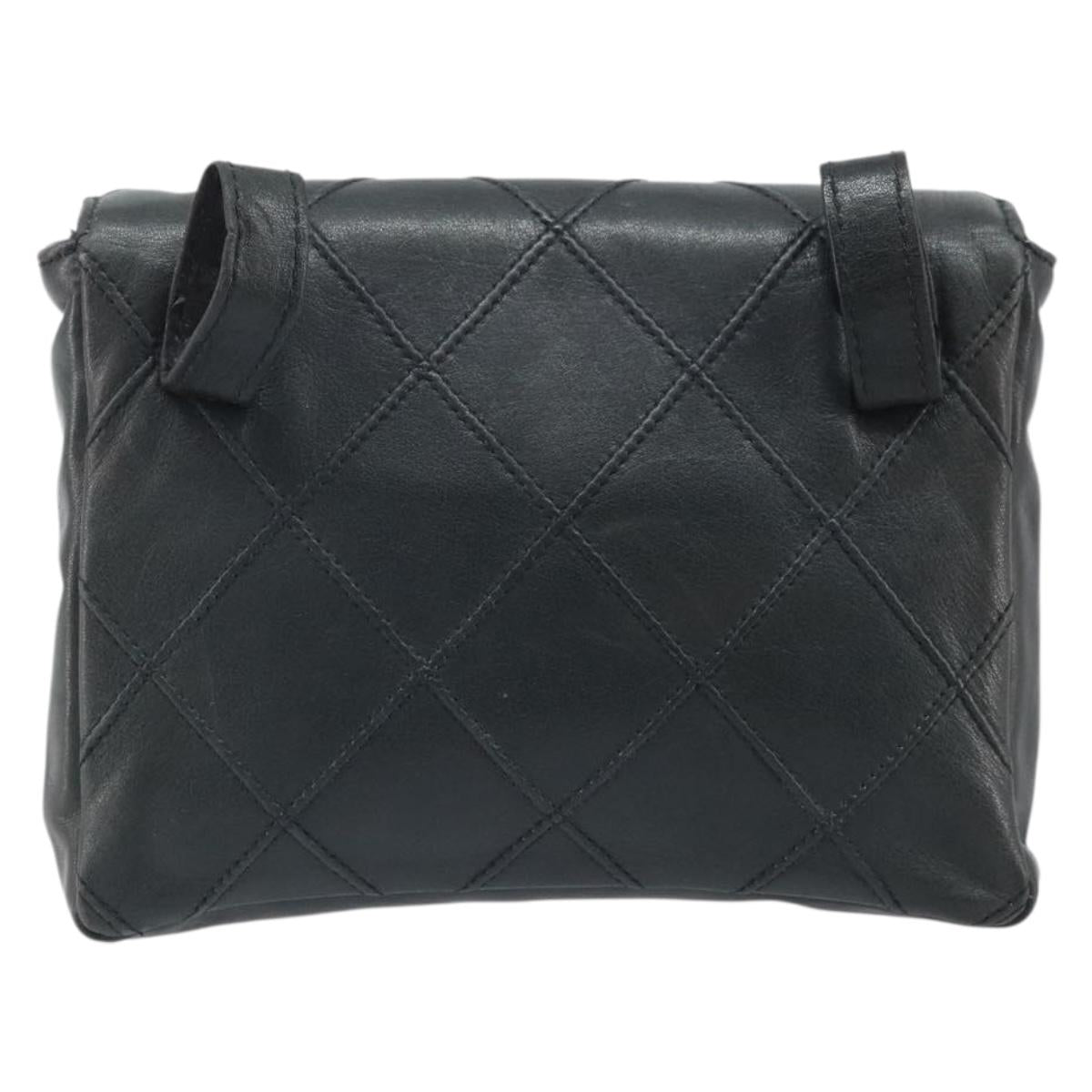 CHANEL Bicolore Belt Bag Lamb Skin Black Gold CC Auth BA11734A