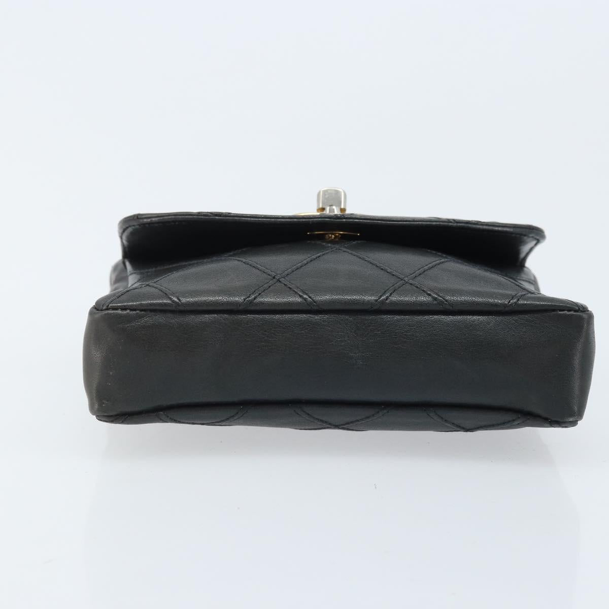 CHANEL Bicolore Belt Bag Lamb Skin Black Gold CC Auth BA11734A