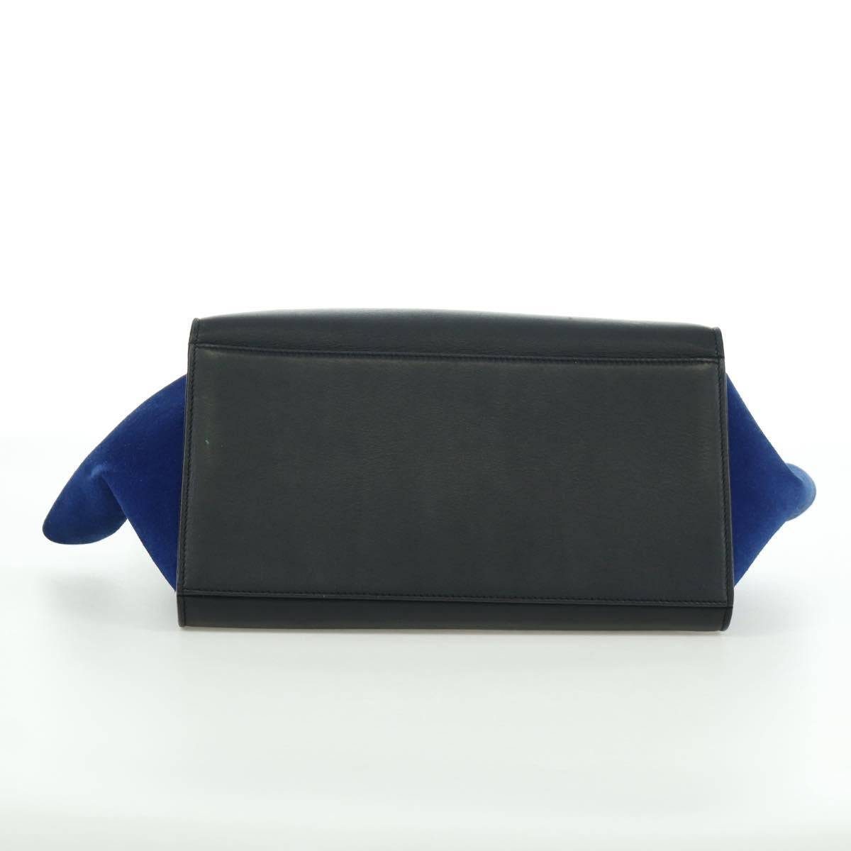 CELINE Trapeze Hand Bag Leather 2way Blue Silver Auth BA11737A