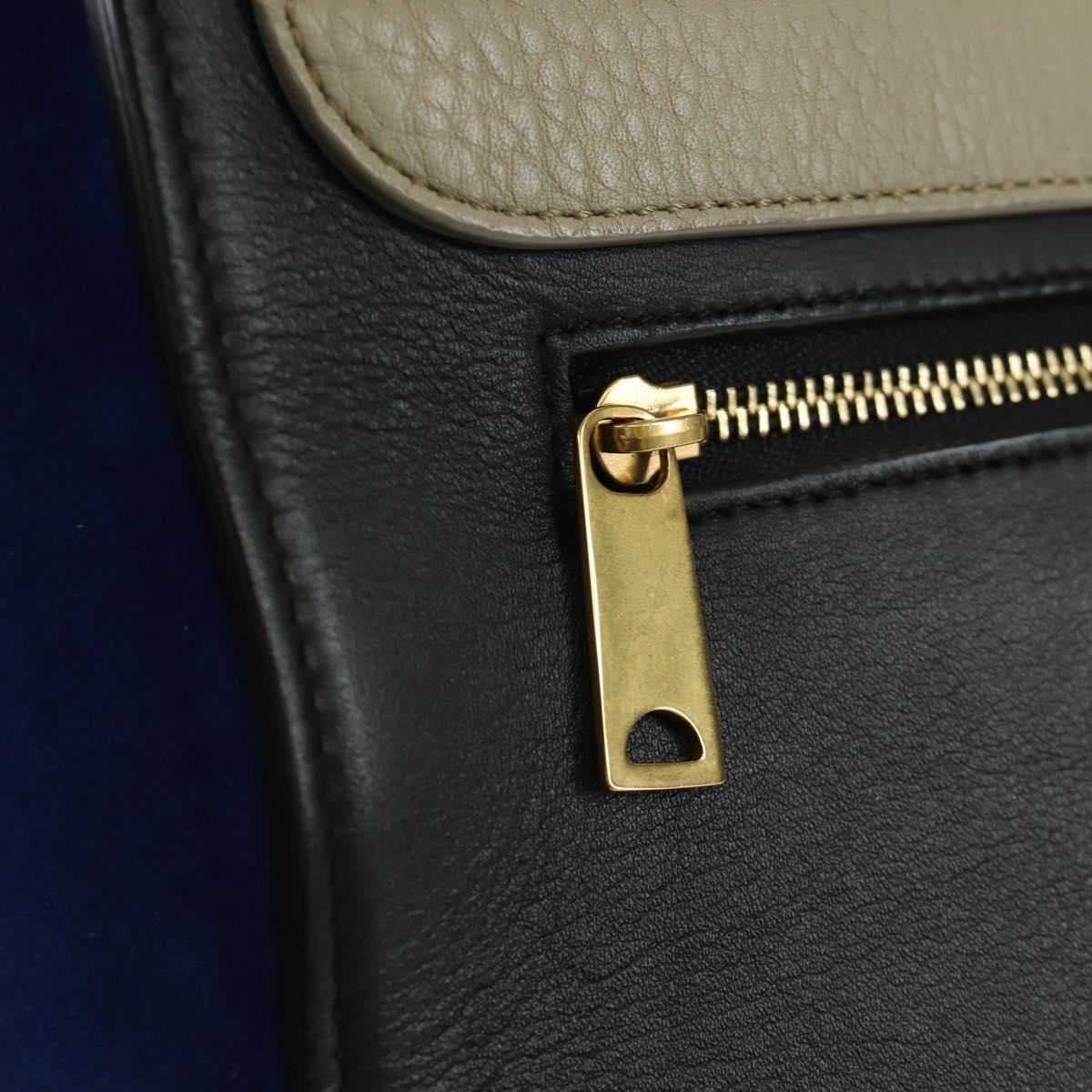 CELINE Trapeze Hand Bag Leather 2way Blue Silver Auth BA11737A