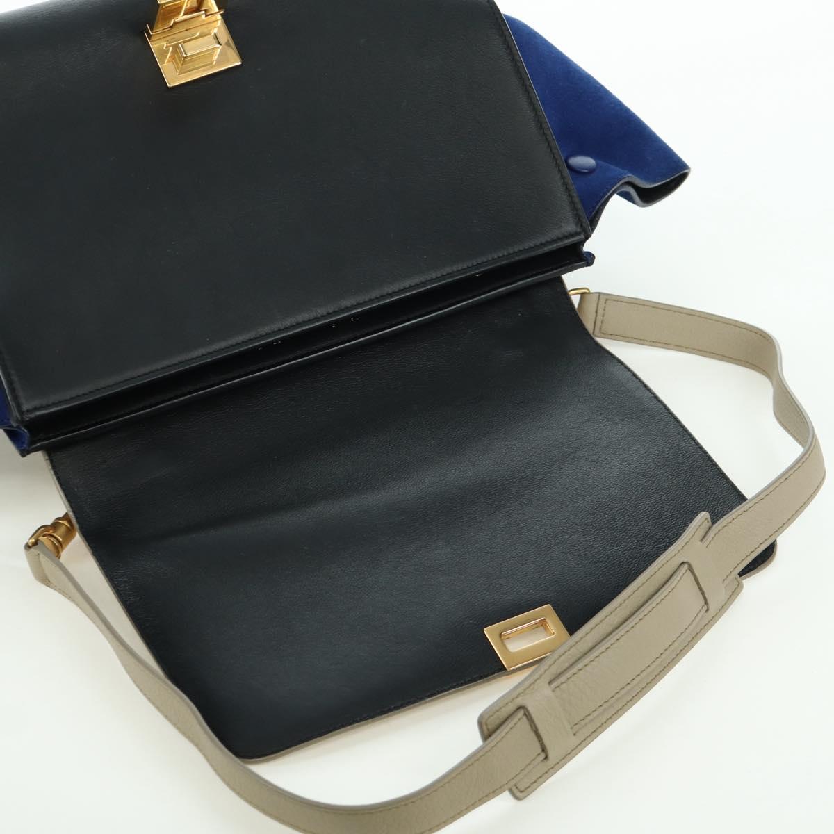 CELINE Trapeze Hand Bag Leather 2way Blue Silver Auth BA11737A