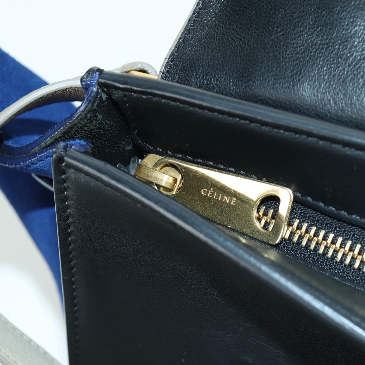 CELINE Trapeze Hand Bag Leather 2way Blue Silver Auth BA11737A