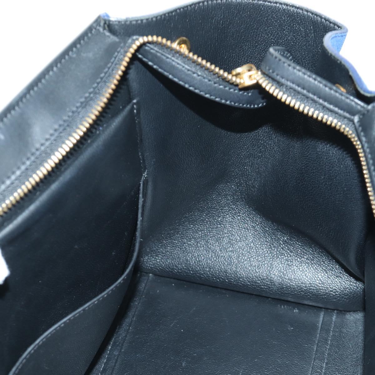 CELINE Trapeze Hand Bag Leather 2way Blue Silver Auth BA11737A