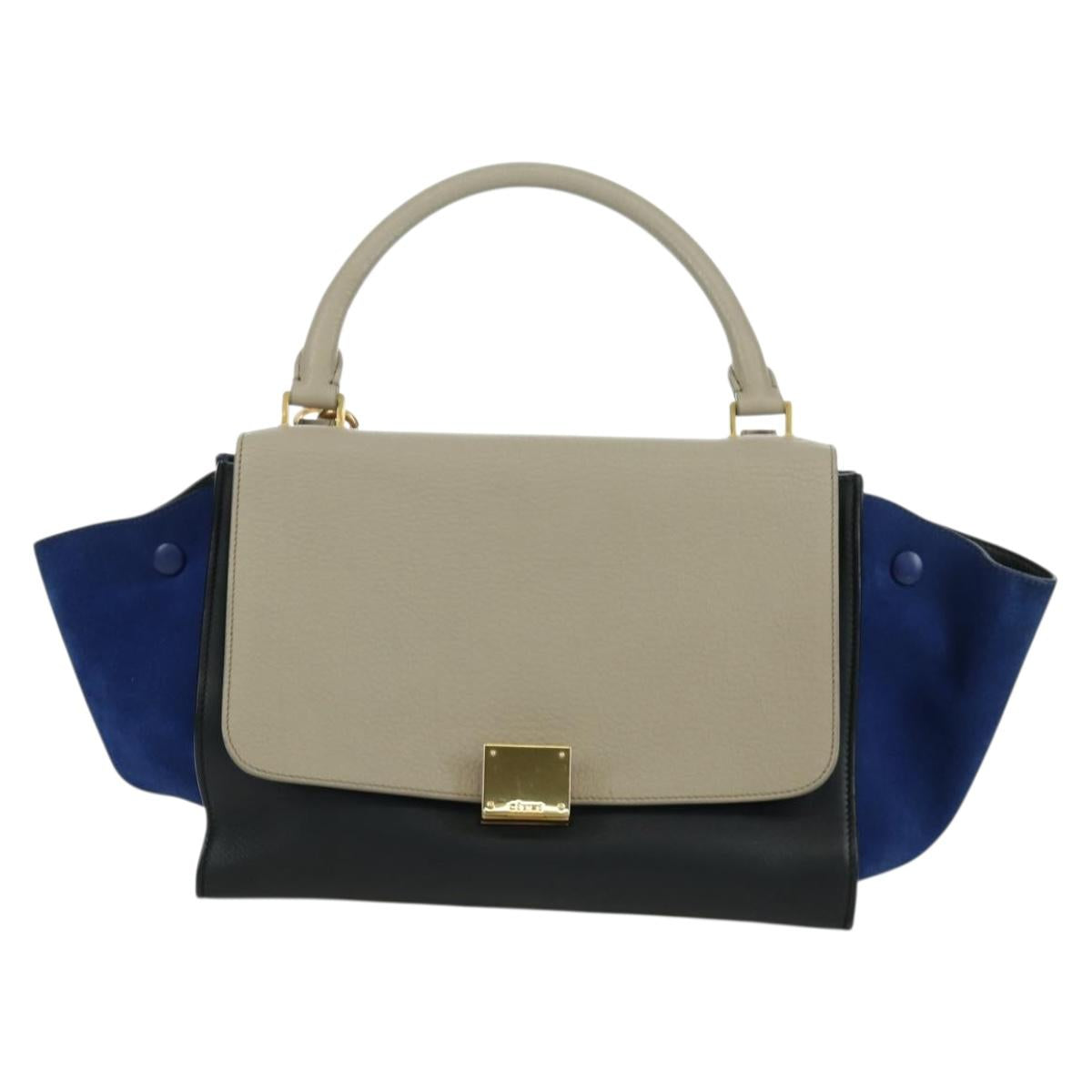 CELINE Trapeze Hand Bag Leather 2way Blue Silver Auth BA11737A