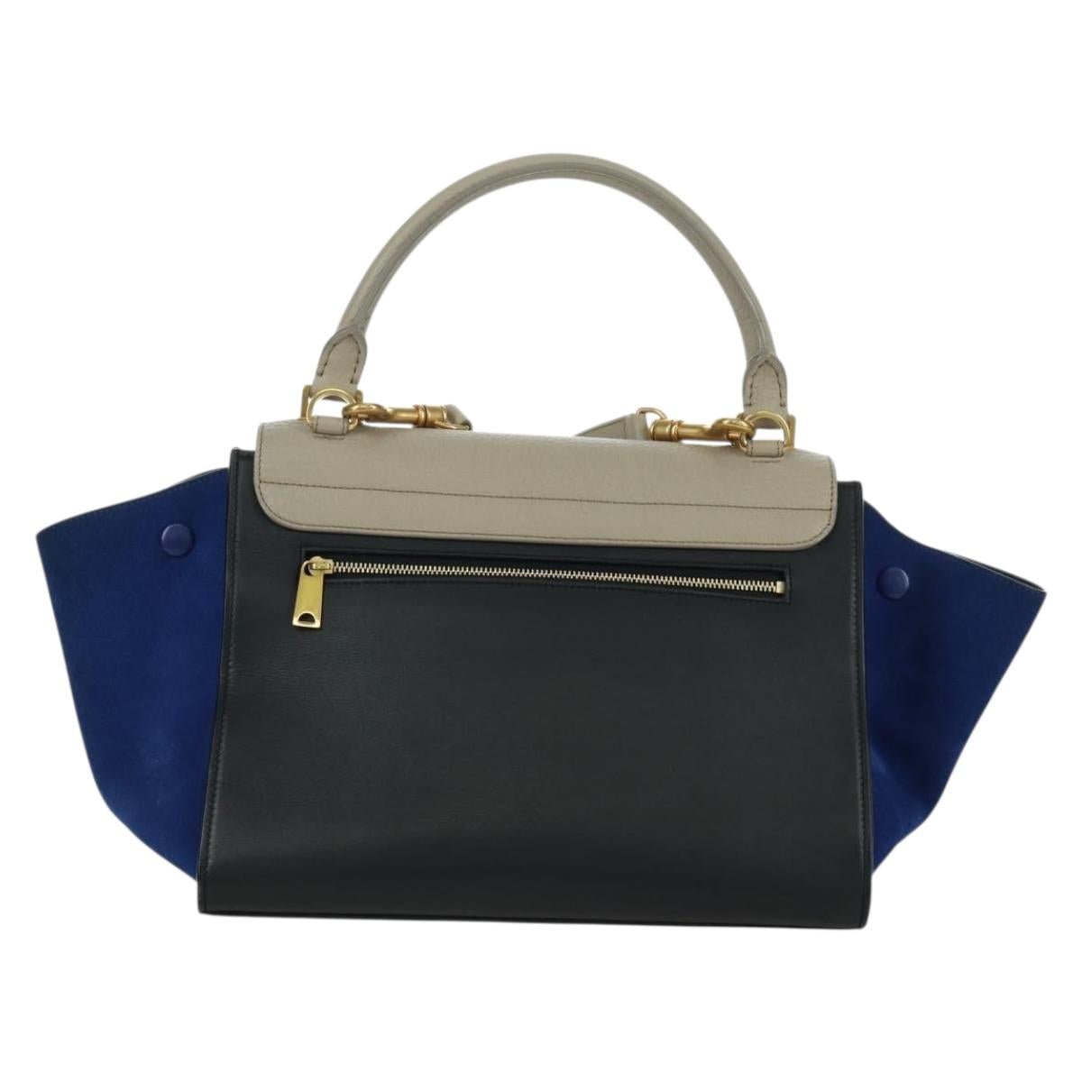 CELINE Trapeze Hand Bag Leather 2way Blue Silver Auth BA11737A