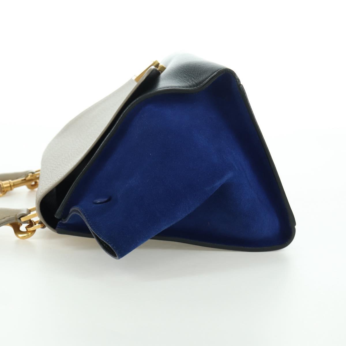 CELINE Trapeze Hand Bag Leather 2way Blue Silver Auth BA11737A