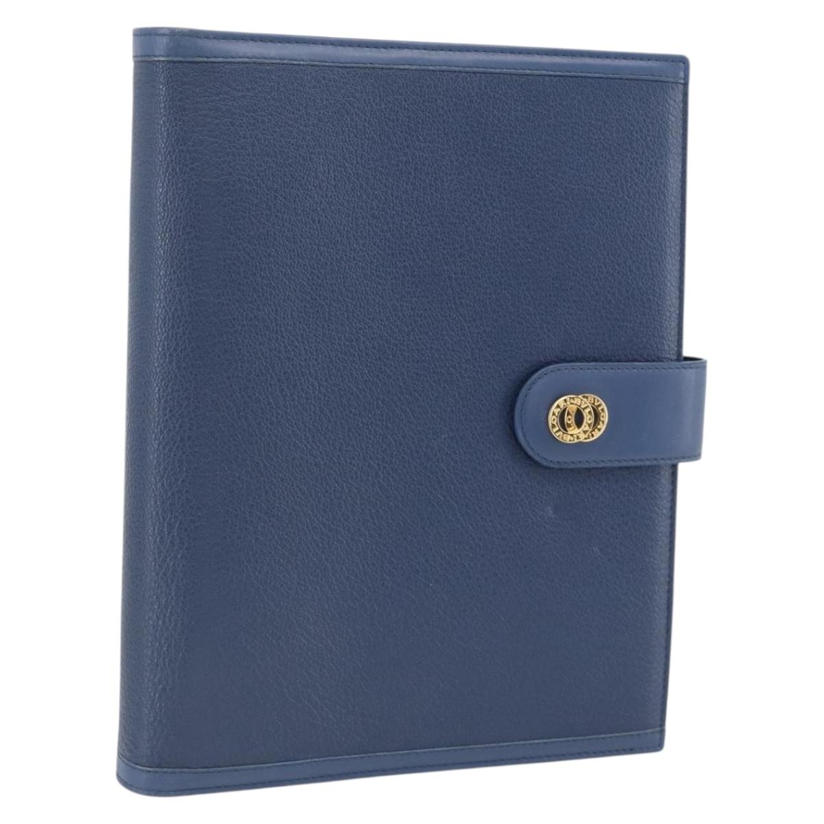BVLGARI Day Planner Cover Leather Blue Gold Auth BA11739A