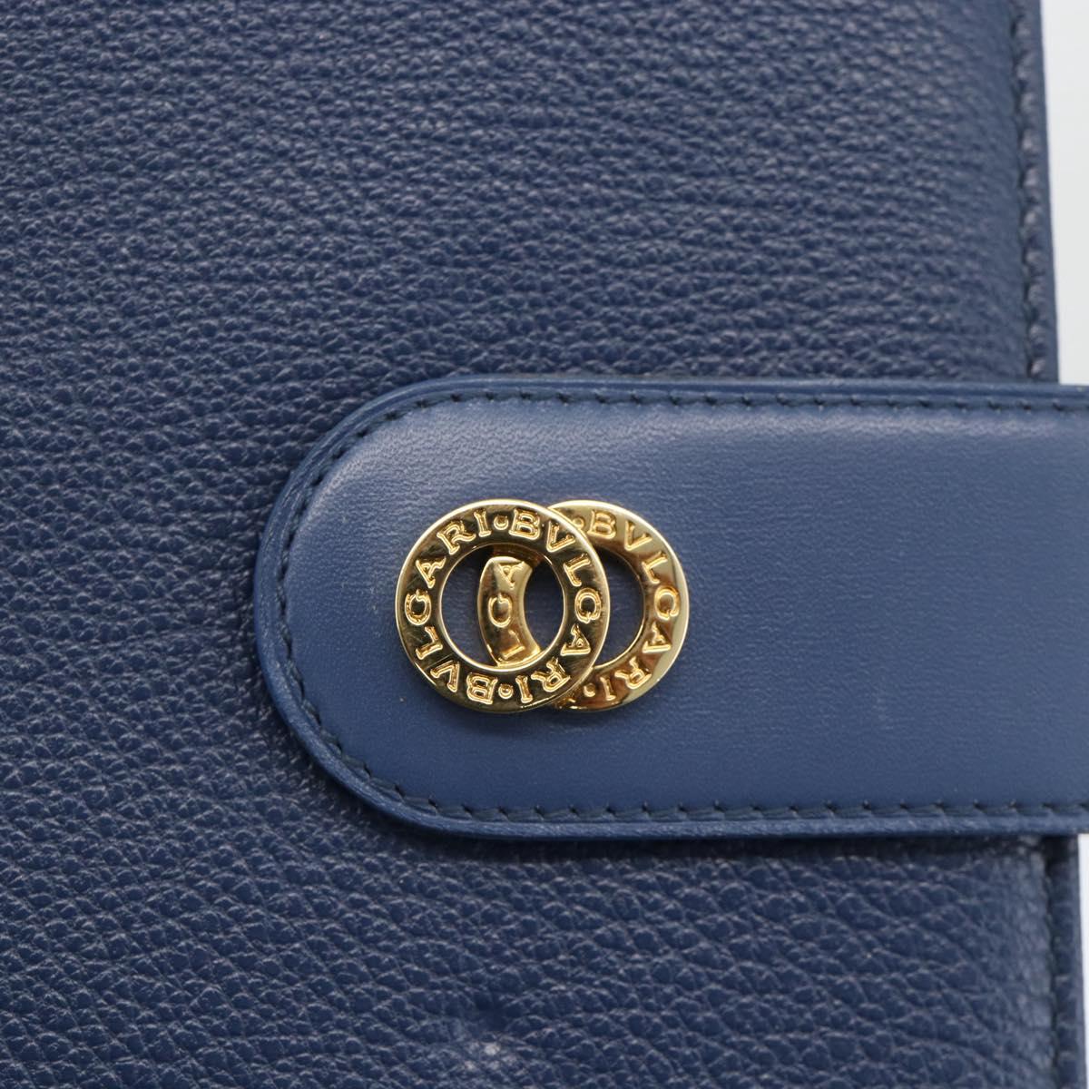 BVLGARI Day Planner Cover Leather Blue Gold Auth BA11739A