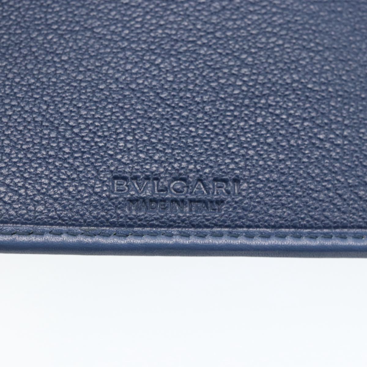 BVLGARI Day Planner Cover Leather Blue Gold Auth BA11739A