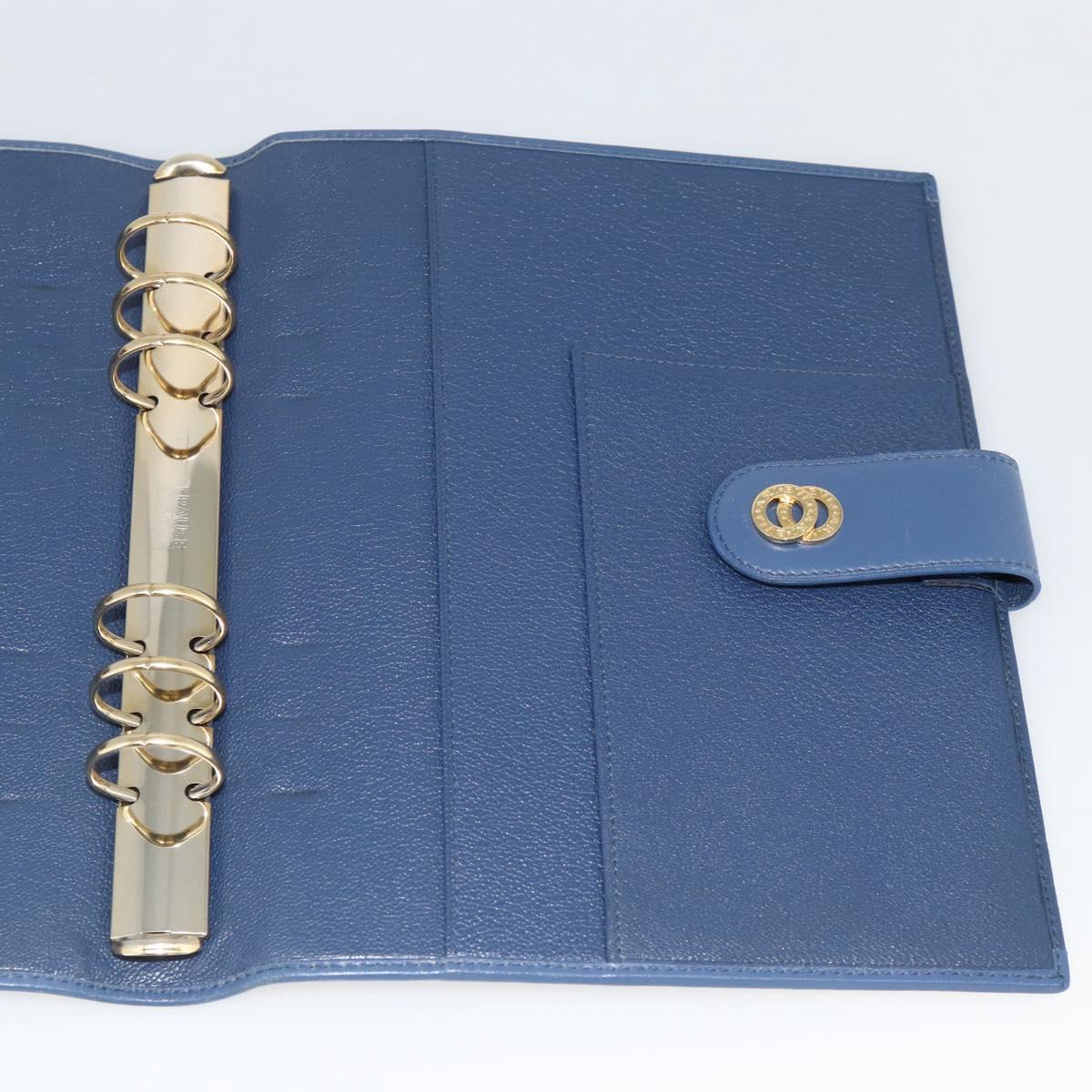 BVLGARI Day Planner Cover Leather Blue Gold Auth BA11739A