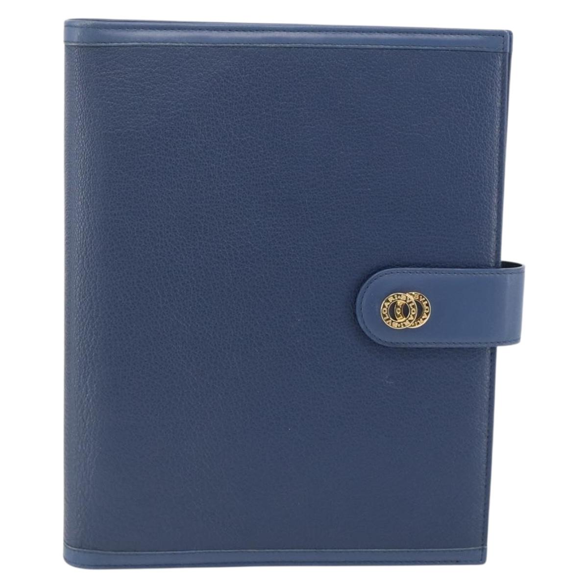 BVLGARI Day Planner Cover Leather Blue Gold Auth BA11739A