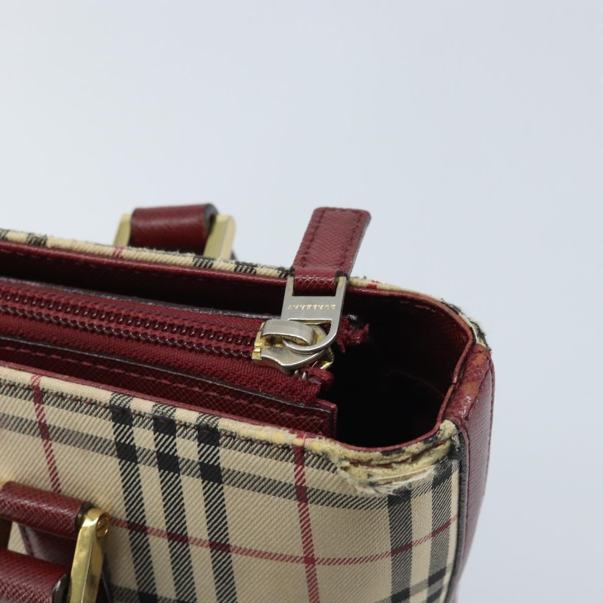 BURBERRY Nova Check Hand Bag Canvas Beige Gold Auth BA11740