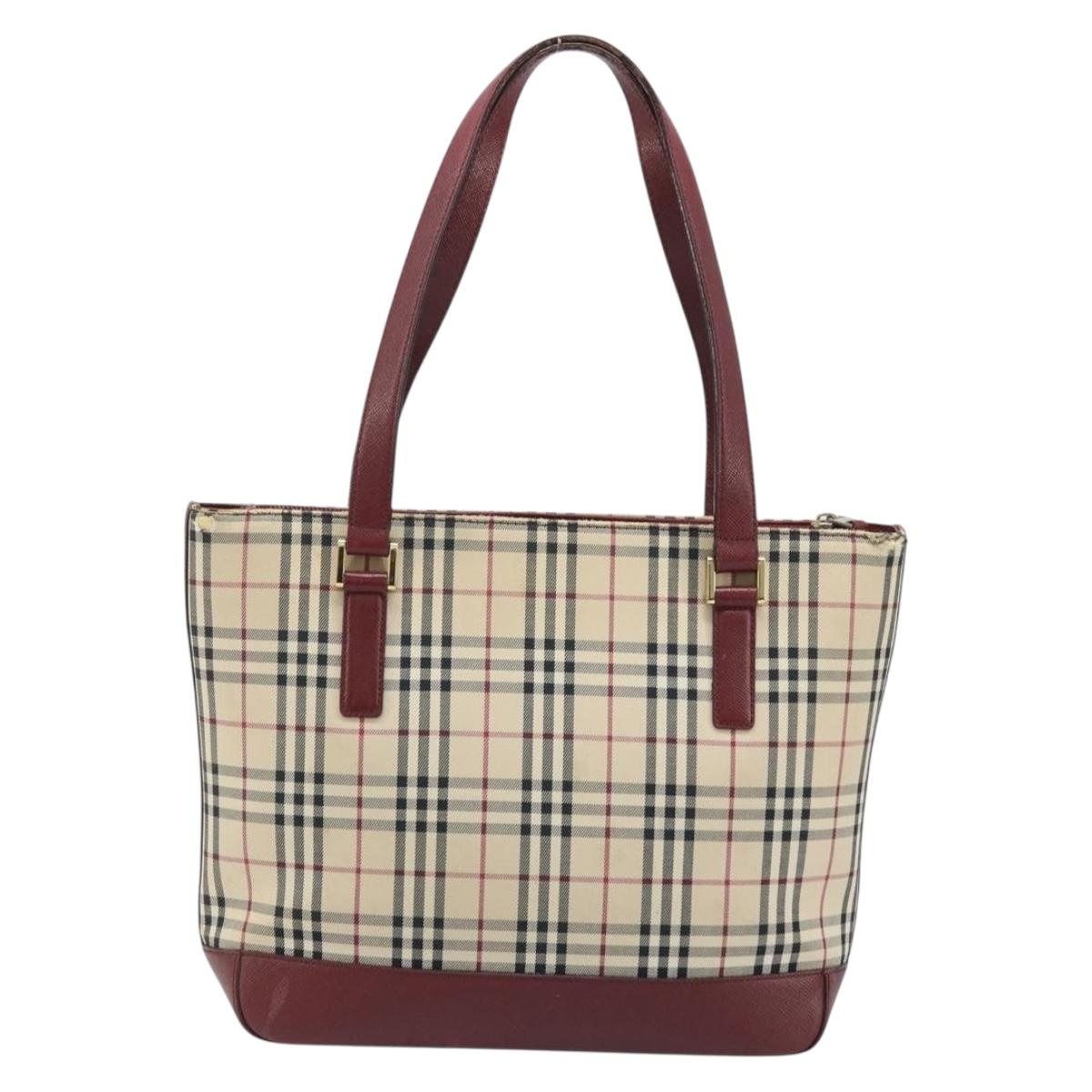 BURBERRY Nova Check Hand Bag Canvas Beige Gold Auth BA11740