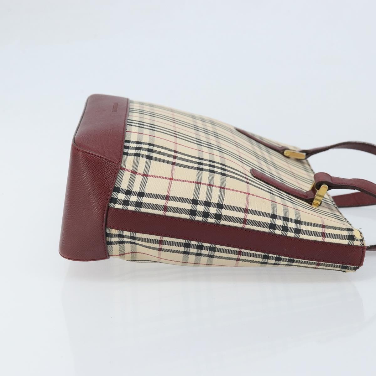 BURBERRY Nova Check Hand Bag Canvas Beige Gold Auth BA11740