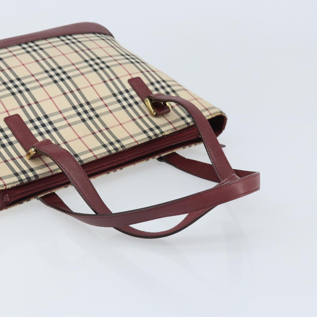 BURBERRY Nova Check Hand Bag Canvas Beige Gold Auth BA11740