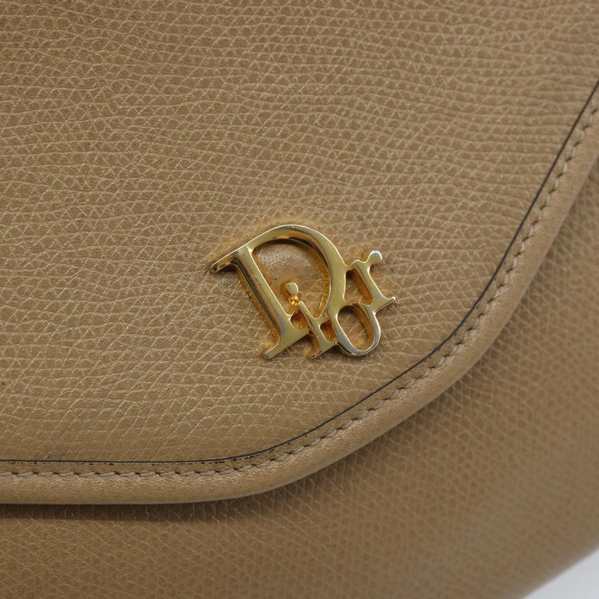 Christian Dior Chain Shoulder Bag Leather Beige Gold Auth BA11746A