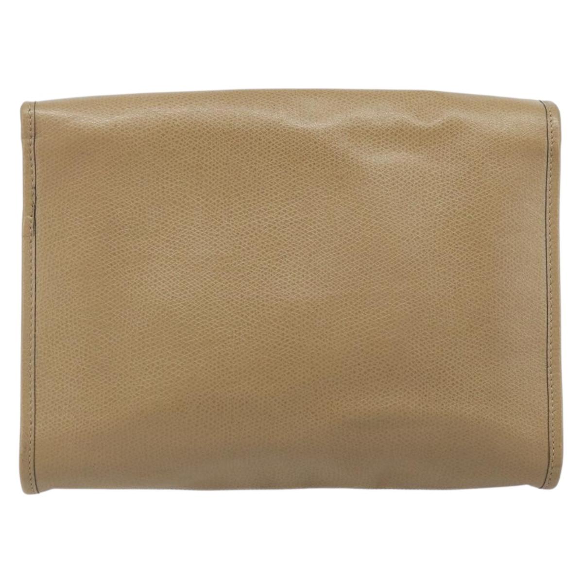 Christian Dior Chain Shoulder Bag Leather Beige Gold Auth BA11746A
