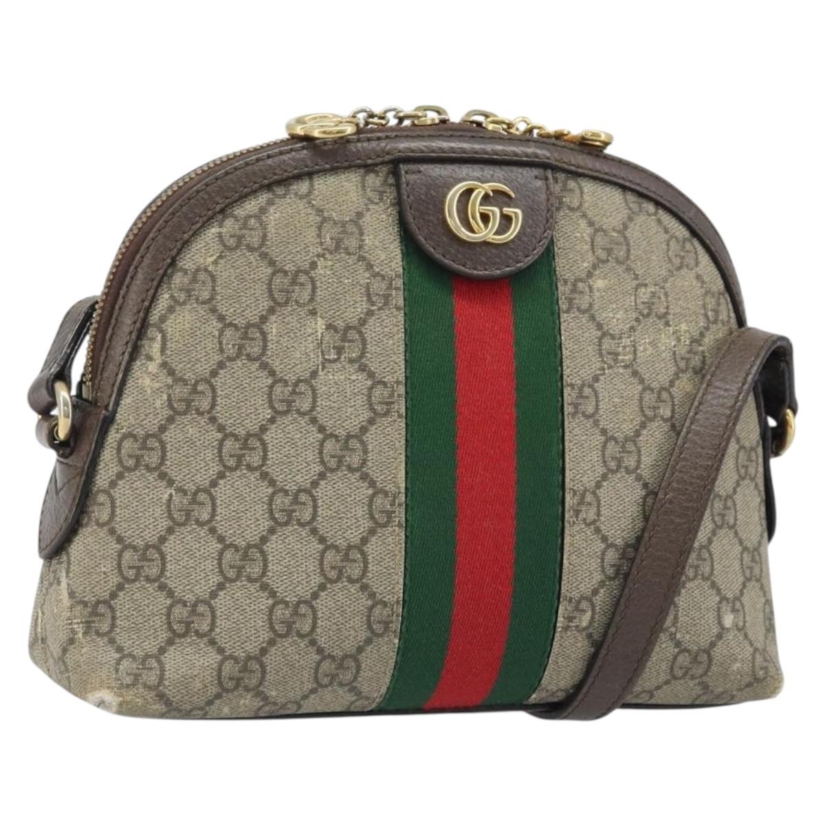 GUCCI GG Supreme Web Sherry Line Shoulder Bag PVC Beige Gold 499621 Auth BA11752