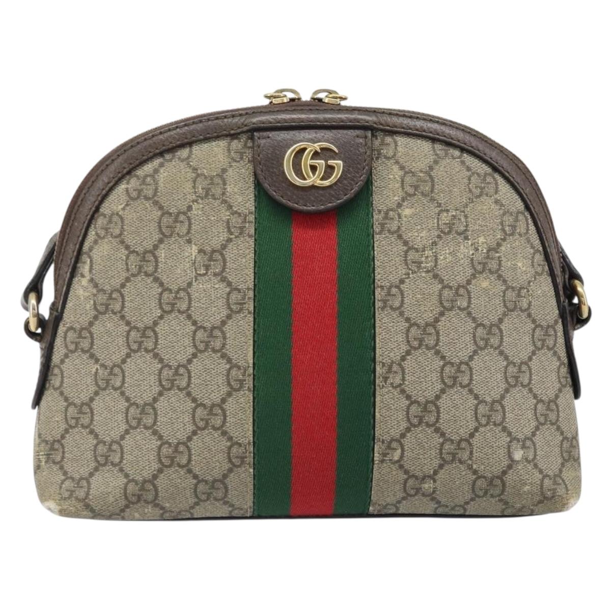 GUCCI GG Supreme Web Sherry Line Shoulder Bag PVC Beige Gold 499621 Auth BA11752