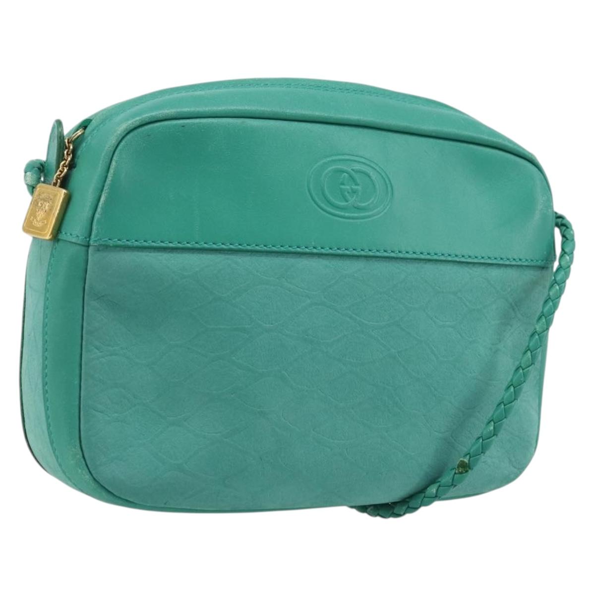 GUCCI Shoulder Bag Suede Green Gold Auth BA11758A