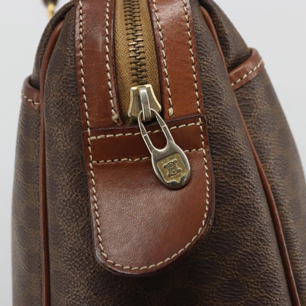 CELINE Macadam Canvas Boston Bag PVC Leather Brown Gold Auth BA11759