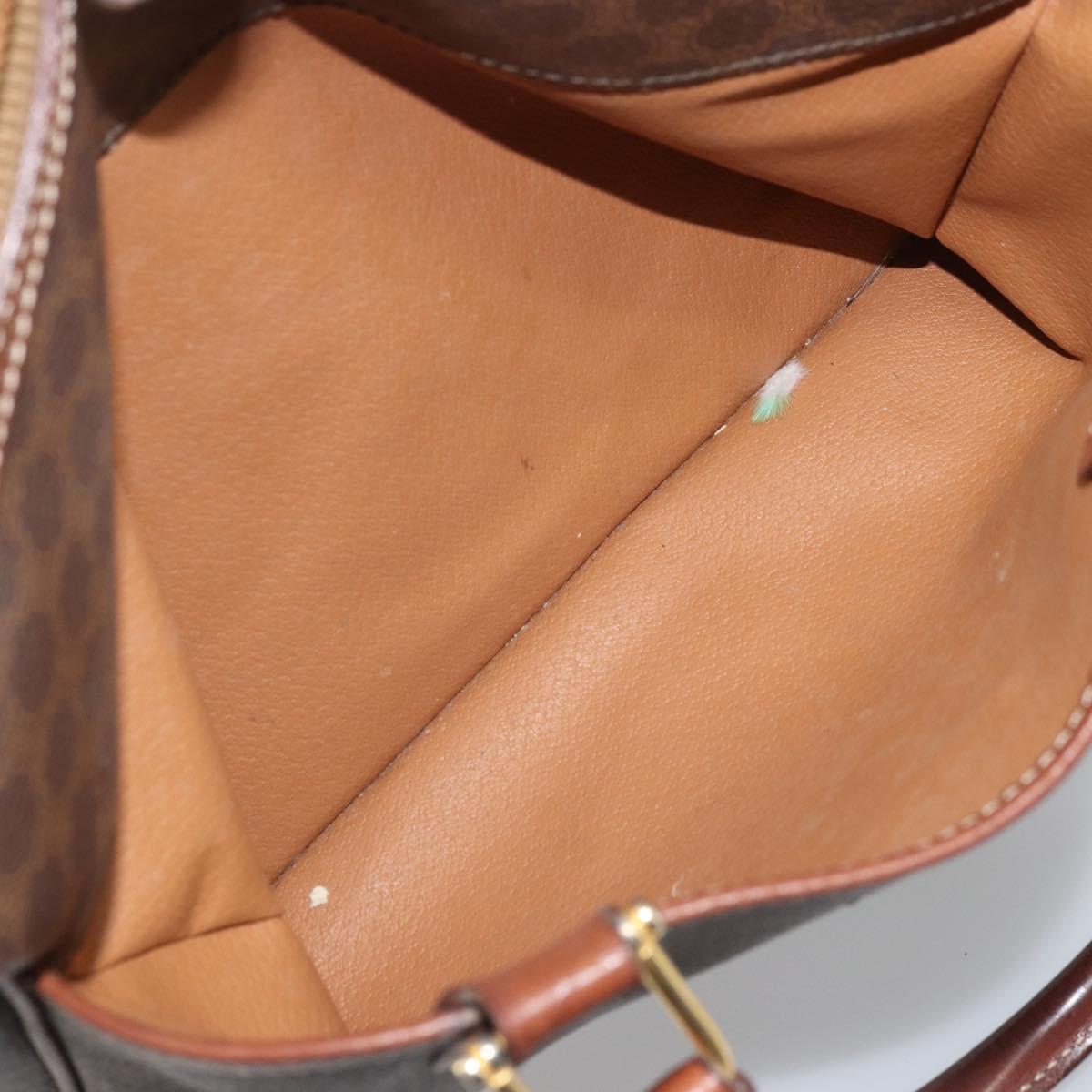 CELINE Macadam Canvas Boston Bag PVC Leather Brown Gold Auth BA11759