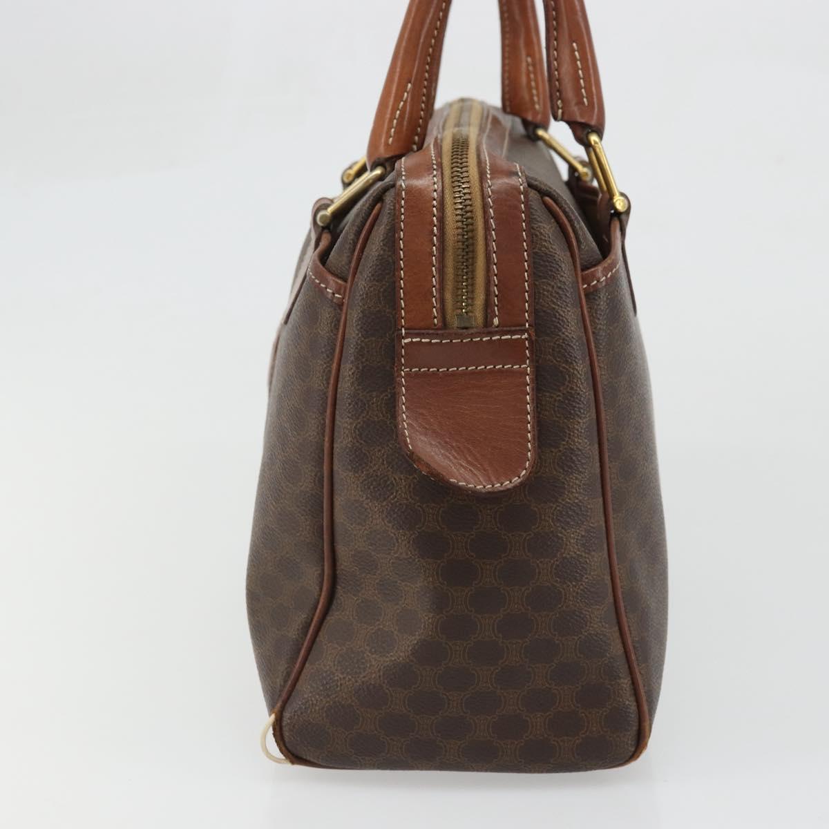 CELINE Macadam Canvas Boston Bag PVC Leather Brown Gold Auth BA11759
