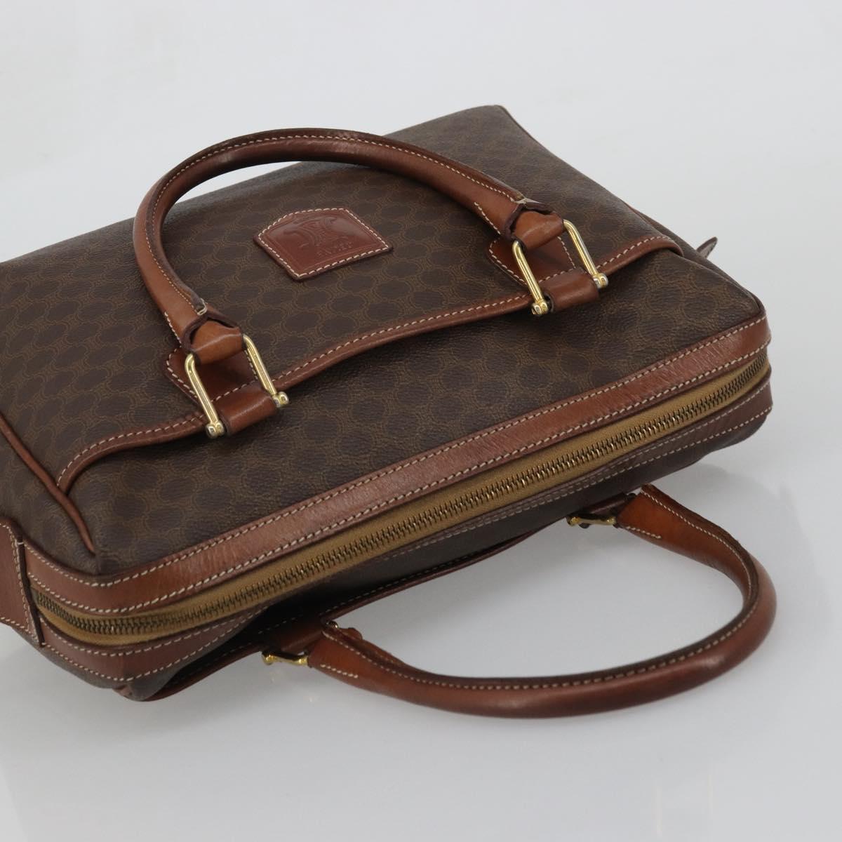 CELINE Macadam Canvas Boston Bag PVC Leather Brown Gold Auth BA11759
