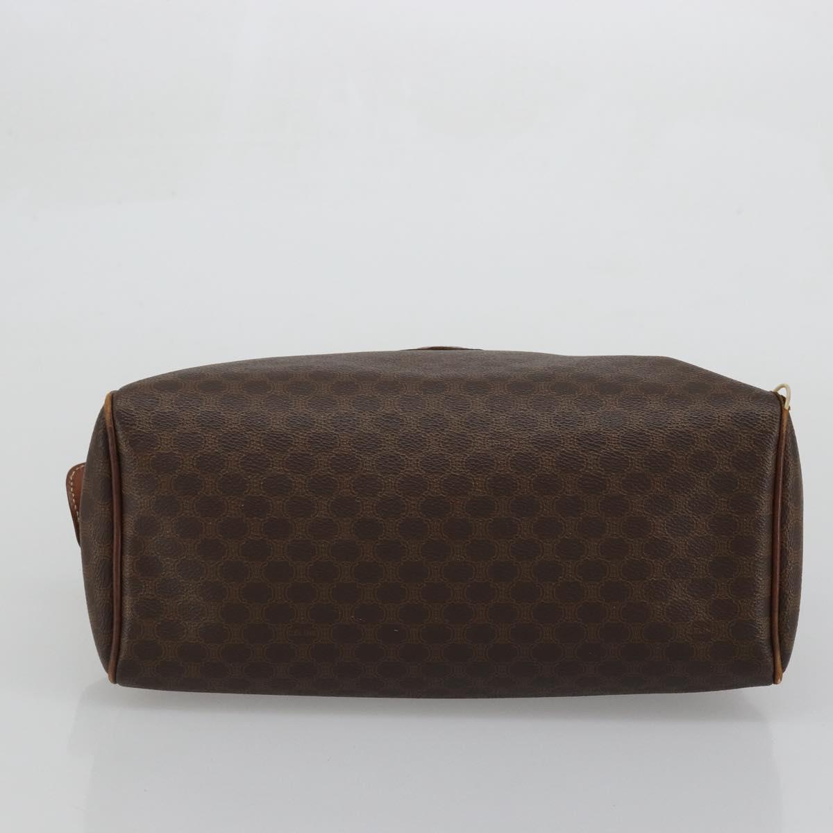 CELINE Macadam Canvas Boston Bag PVC Leather Brown Gold Auth BA11759