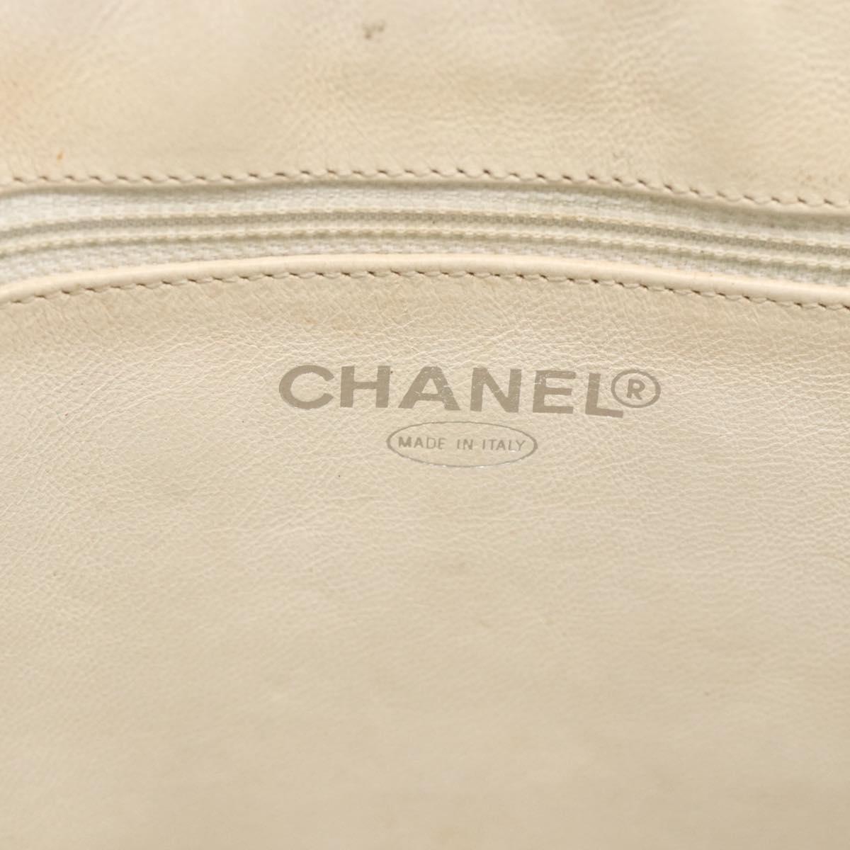 CHANEL Choco Bar Chain Shoulder Bag Patent Leather Beige Silver CC Auth BA11764A
