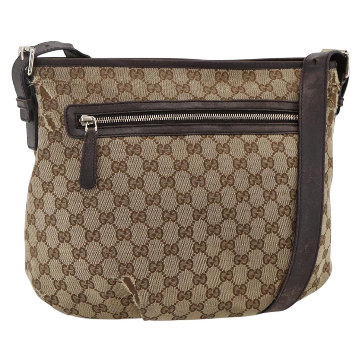 GUCCI GG Canvas Shoulder Bag Outlet Beige Silver 388930 Auth BA11771