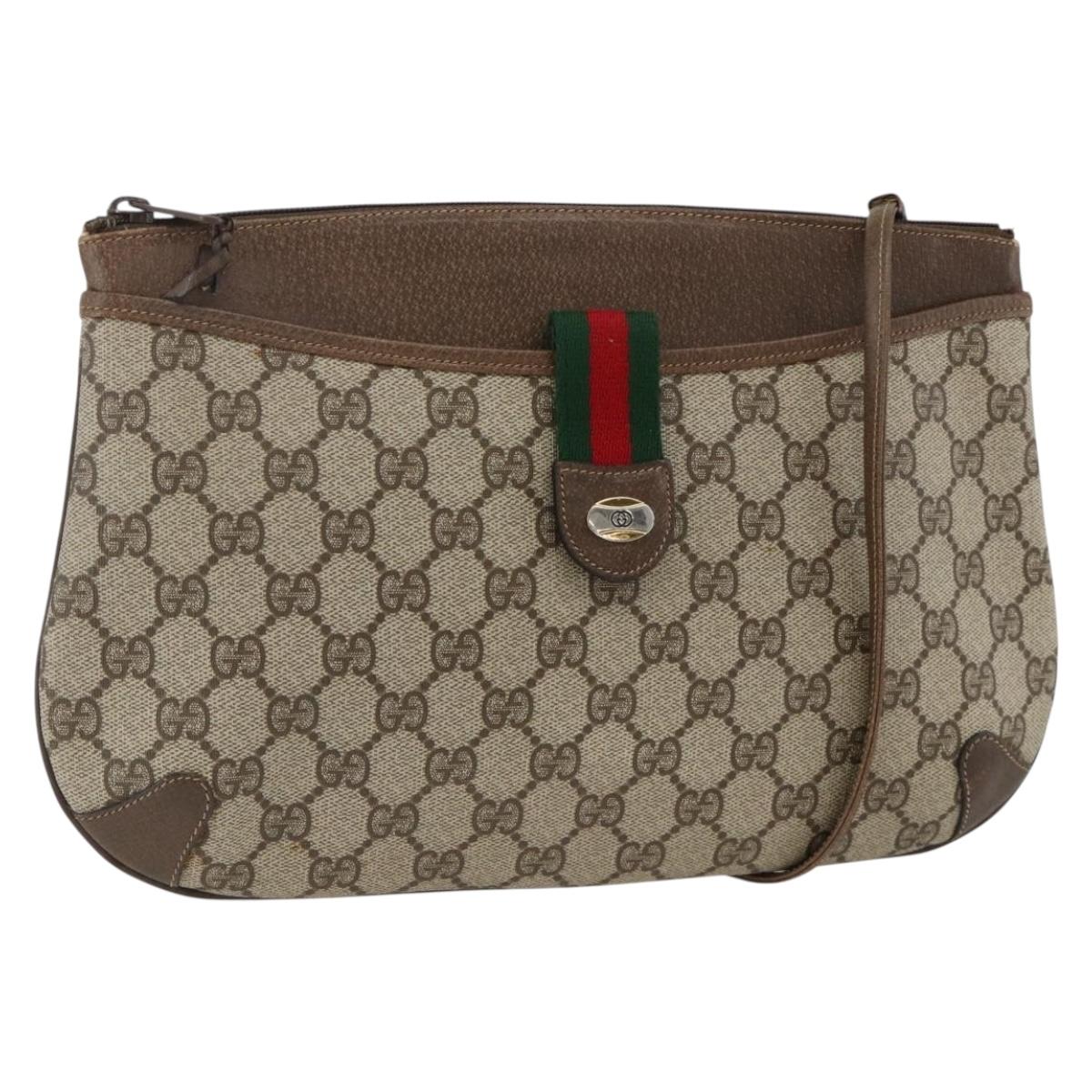 GUCCI GG Supreme Web Sherry Line Bag PVC Beige Gold 904 02 026 Auth BA11774