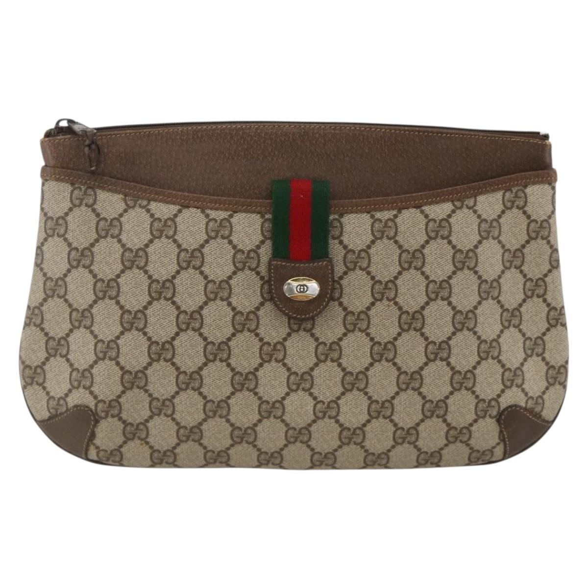 GUCCI GG Supreme Web Sherry Line Bag PVC Beige Gold 904 02 026 Auth BA11774