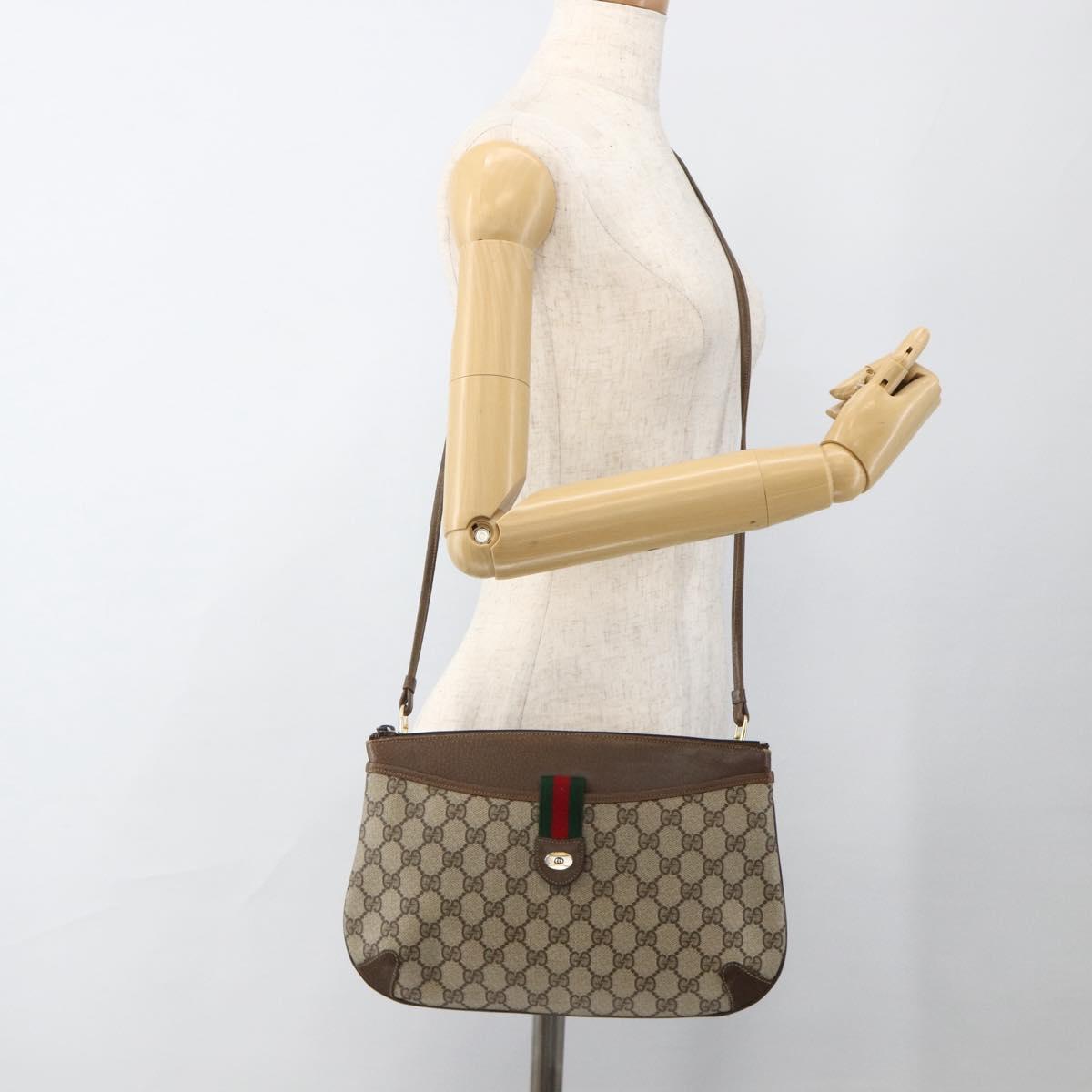 GUCCI GG Supreme Web Sherry Line Bag PVC Beige Gold 904 02 026 Auth BA11774
