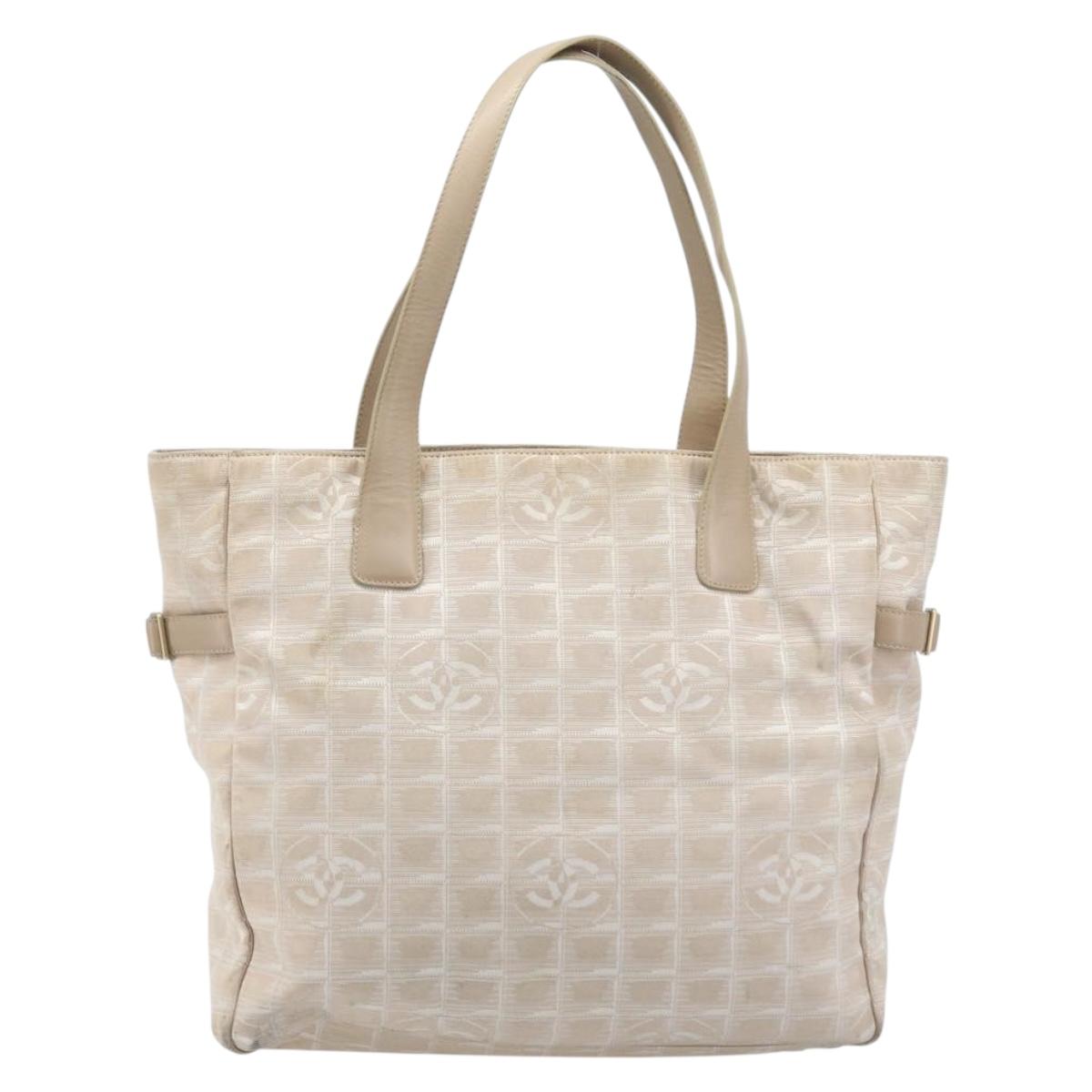 CHANEL New Travel Line Tote Bag Nylon Beige Gold CC Auth BA11779