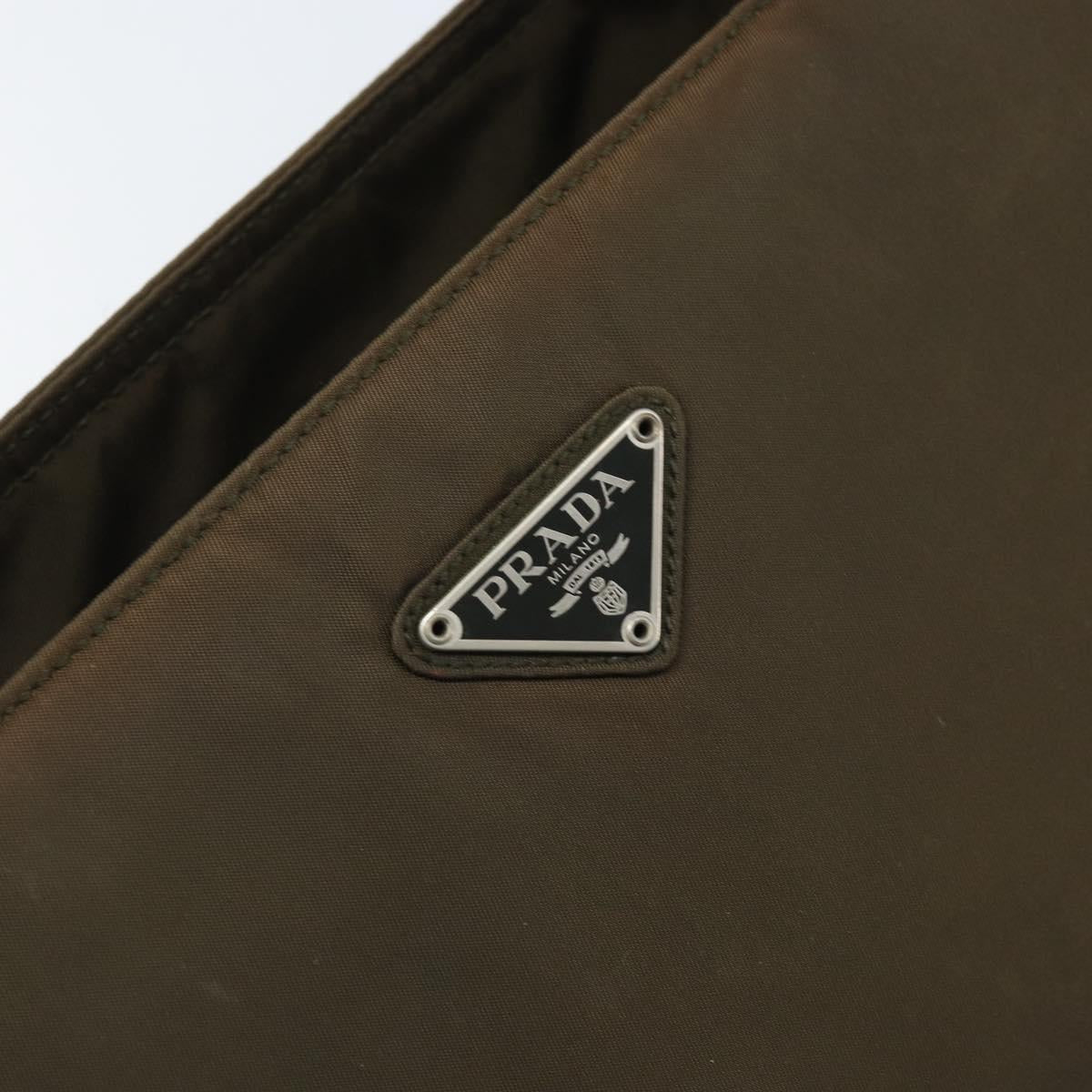 PRADA Hand Bag Nylon Khaki Silver Auth BA11783